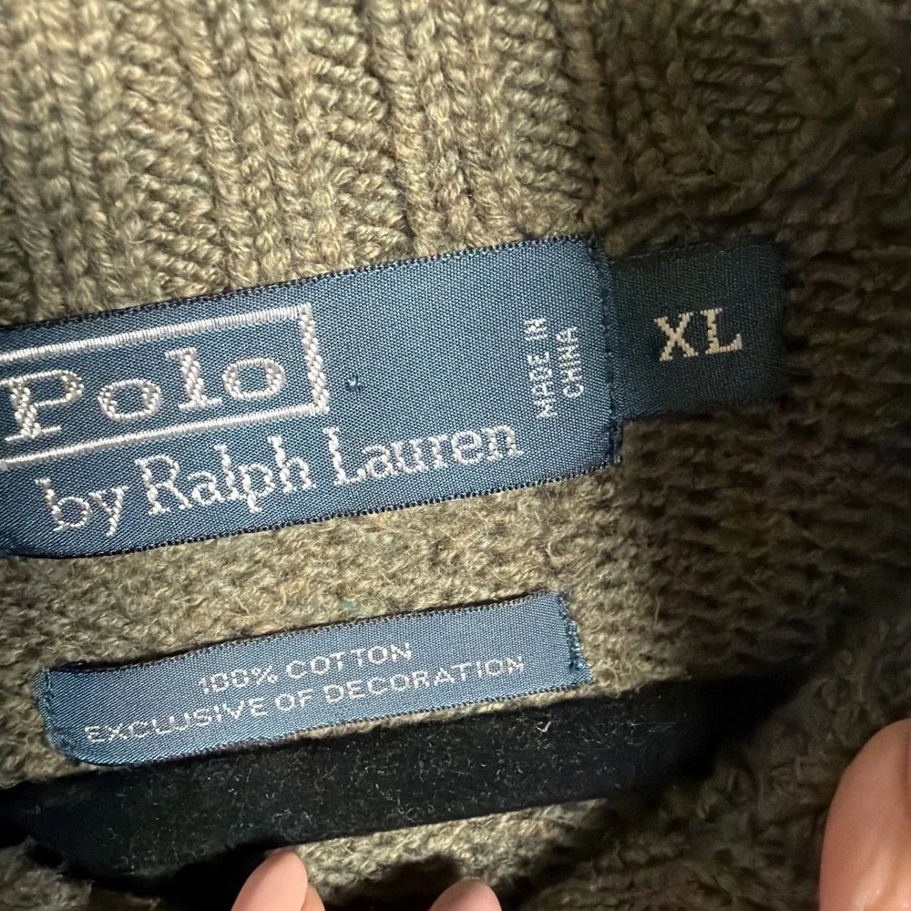 Polo Ralph Lauren‎ Quarter Zip Sweater Mens XL Cotton Olive Green